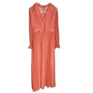 Vintage Emma Domb Formal Gown Womens XS/S Coral Long Sleeve‎ Empire Sheer Maxi